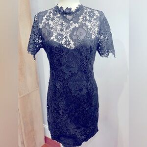 Forever 21 Black High Neck Victorian Lace Overlay Mini Dress Size L